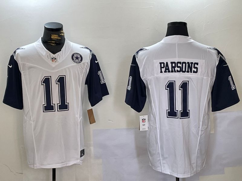 Men Dallas Cowboys 11 Parsons White 2024 Nike Three generations Vapor Limited NFL Jersey style 2